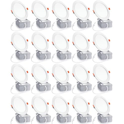 20 Pack 6 Inch Ultra-Thin LED Recessed Ceiling Light with Junction Box,6000K Daylight,Can lights12W110W Eqv,Canless Wafer Slim Panel Downlight,Led lights1050LM High Brightness (6000K, 6 Inch) - size: 6 Inch-20Pack