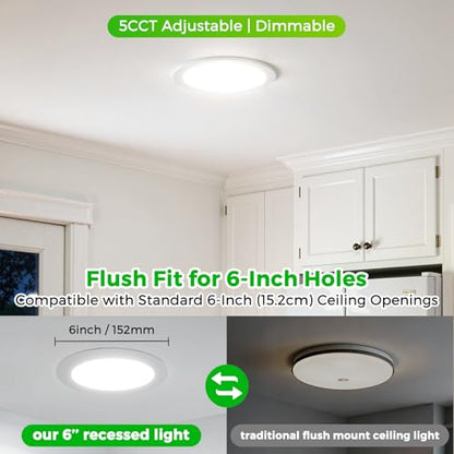 MAXvolador 6 Pack 6 Inch LED Recessed Ceiling Light 5CCT with Junction Box