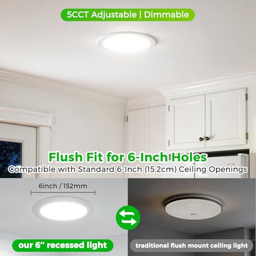 MAXvolador 6 Pack 6 Inch LED Recessed Ceiling Light 5CCT with Junction Box