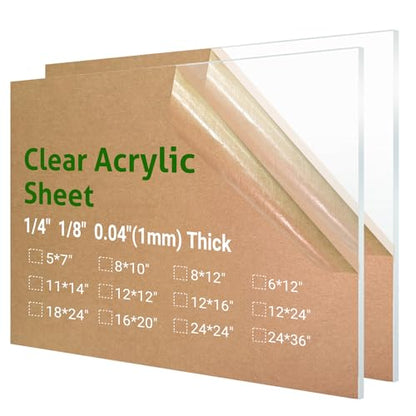 2 Pieces 8 x 10 Clear Acrylic Sheet Plexiglass - 1/8"(3mm) Thick - size: (2 Pieces) 8" x 10", style: 3mm Thick (1/8”)