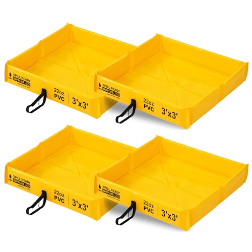 (4-Pack) 3' x 3' Duck Pond Spill Containment Berm - 30 Gallon Sump | 22oz PVC Secondary Containment | Yellow Portable Secondary Containment Drip Tray | Reusable Oil, Fuel & Chemical Tray - size: 3' x 3'