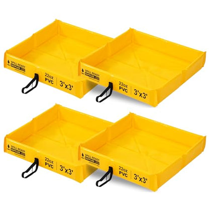 (4-Pack) 3' x 3' Duck Pond Spill Containment Berm - 30 Gallon Sump | 22oz PVC Secondary Containment | Yellow Portable Secondary Containment Drip Tray | Reusable Oil, Fuel & Chemical Tray - size: 3' x 3'