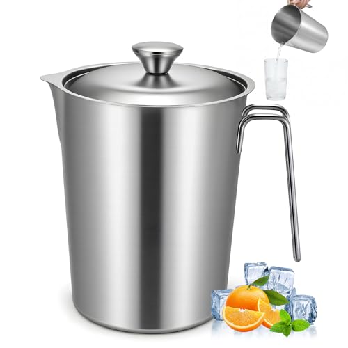 304 Stainless Steel Pitcher with Lid, 70 oz / 2L Measuring Cup