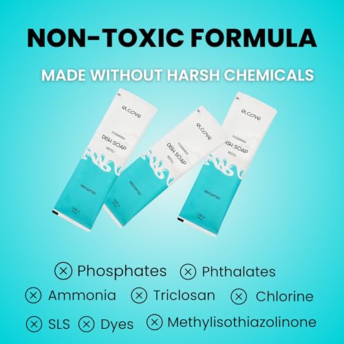 Foaming Dish Soap Refills (5pk), Concentrated Powder to Liquid Refills Make 5 Bottles x 12oz each of Non Toxic, Eco Friendly Unscented Dish Soap, Septic Safe - style: 5 Pack Refills-Unscented