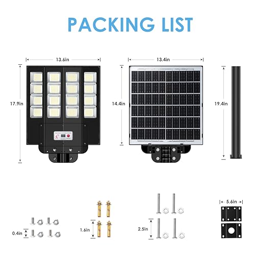 1200W Solar Street Lights Outdoor Waterproof, Wide Angle Solar Powered Light Dusk to Dawn, Remote Control and Motion Sensor, Pole or Wall Mount, for Parking Lot Barn Yard Outside Garage Patio - size: S