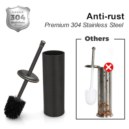 BESy Toilet Brush and Holder, Toilet Cleaner Bowl Set with Two Brush with Extra Long Handle, Durable Bristles Toilet Scrubber and Covered Holder, Drip-Proof Stainless Steel Oil Rubbed Bronze - color: Oil Rubbed Bronze