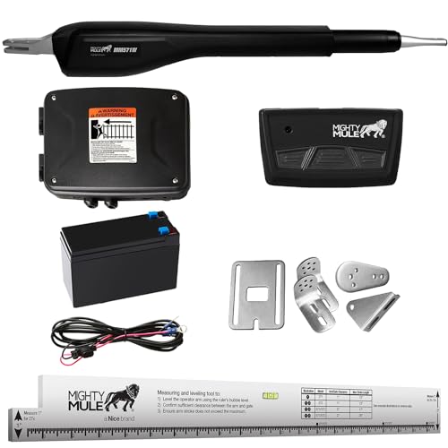 Mighty Mule Gate Opener, Solar Ready, Automatic Gate Opener for Single Swing Gates up to 850lb or 18ft, with Precision Installation Ruler, Upgraded Kit, MM571W-A - size: Single Gate Opener - Upgraded