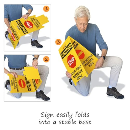 SmartSign Custom 'STOP' Reversible Folding Floor Sign, 2-Sided Corrugated Plastic, A-Frame Standing Floor Sign, 20" x 11", Made in USA