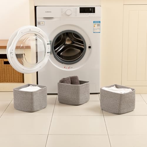OIAHOMY 3 PACK Cube Storage Bins Storage Baskets Shelf Bins Grey - color: Grey