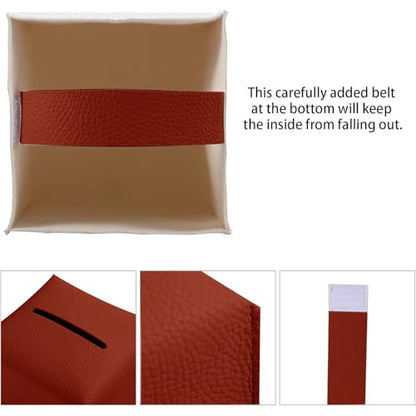 2 Pack 5"x5"x5" Square PU Leather Tissue Box Holders for Home & Office - color: Reddish Brown