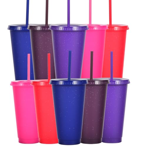 Suertestarry Tumbler with Straw and Lid,Water Bottle Iced Coffee Travel Mug Cup,Reusable Plastic Cups,Perfect for Parties,Birthdays,24oz-5 Pack (Solid Color, 10 pack) - color: Solid Color, size: 10 pack