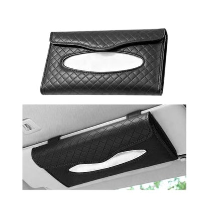 Car Visor Tissue Holder, Clip-on, Large Opening, PU Leather, Black - color: Black
