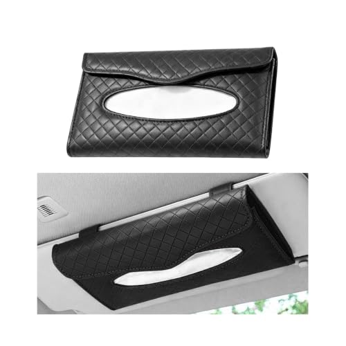 Car Visor Tissue Holder, Clip-on, Large Opening, PU Leather, Black - color: Black