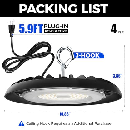 Barrina High Bay LED Shop Lights, 150W, 21000LM, IP65 Waterproof, 5000K - size: 4 Packs