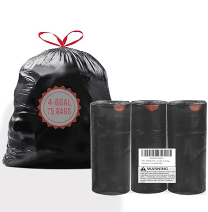 BEIDOU-PAC 4-6 Gallon Trash Bags Drawstring, 75 Count Bulk, Black & Unscented Multi-purpose Garbage Bags for Business Home Bathroom Kitchen Commercial and Industrial - style: 4-6 Gallon |75 Count