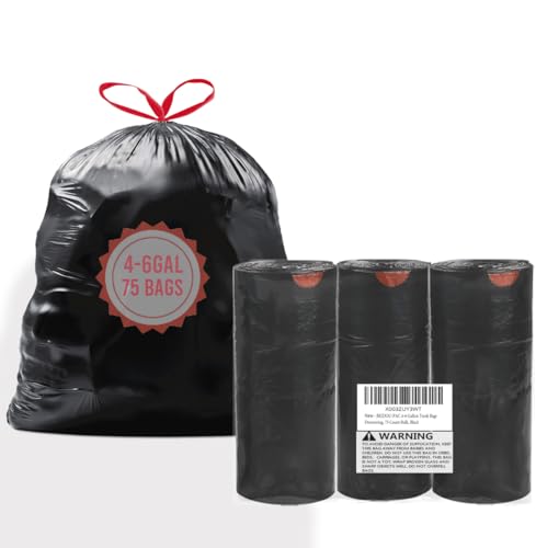 BEIDOU-PAC 4-6 Gallon Trash Bags Drawstring, 75 Count Bulk, Black & Unscented Multi-purpose Garbage Bags for Business Home Bathroom Kitchen Commercial and Industrial - style: 4-6 Gallon |75 Count