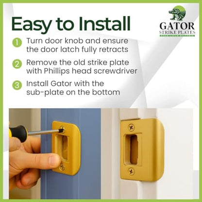 Gator Door Strike Plate 2-1/4" Latch Restorer, Bright Brass, 1-Pack - color: Bright Brass