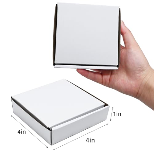 KBG Small Shipping Boxes 4X4X1 inch,White Corrugated Cardboard Mailers for Business,50 Pack Small Mailing Boxes Packaging Box Mini