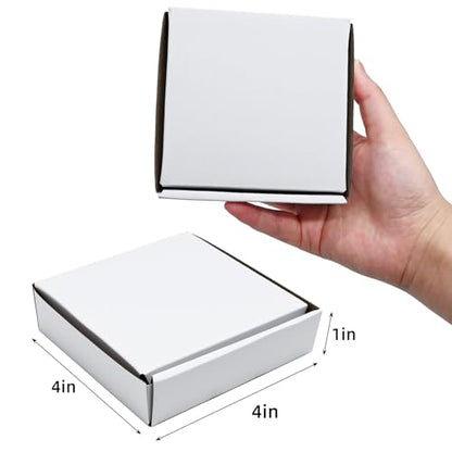 KBG Small Shipping Boxes 4X4X1 inch,White Corrugated Cardboard Mailers for Business,50 Pack Small Mailing Boxes Packaging Box Mini