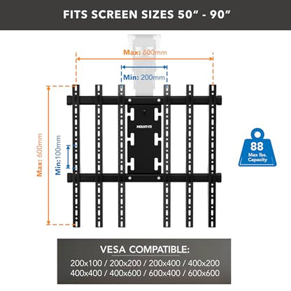 Mount-It! Motorized Ceiling TV Mount – Silent Electric Flip Down TV Mount for 50’’-90’’ Screens, Retractable Drop Down Design, RF Remote, VESA Compatible, 88 lbs Capacity, Black - color: Black