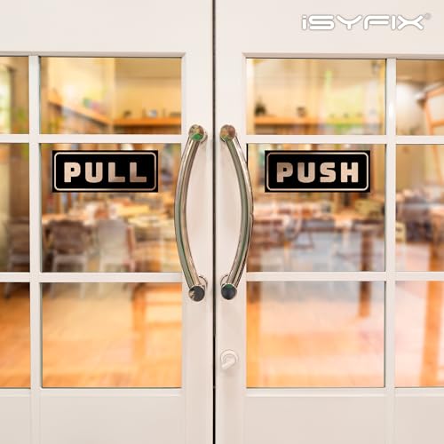 iSYFIX Push Pull Stickers Sign, 6x2.4 Inch, 2 Pack, Brushed Gold/Black - color: Brushed Gold / Black, size: Horizontal 2.4x6