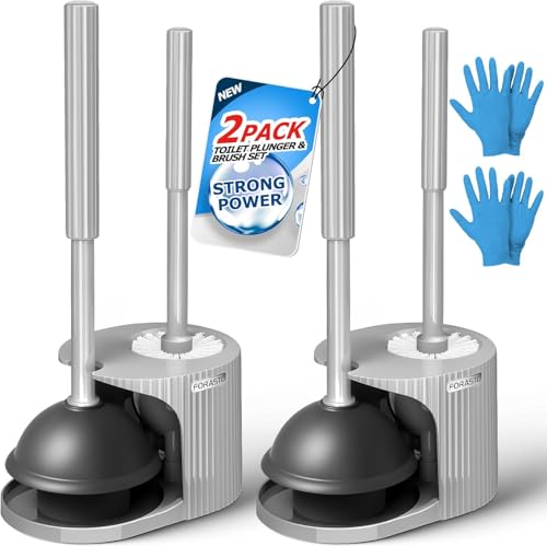 FORASTO 2Pack 3in1 Toilet Brush and Plunger Set - Bathroom Bowl Holder Kit - color: Charcoal Gray