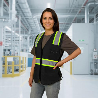 Construction Vest for Women, High Vis Reflective Vest, Black, XS - color: 1pc Black, size: X-Small