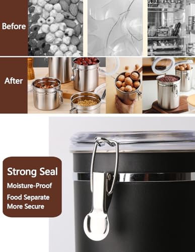 Walktosun Stainless Steel Food Container with Clear Lids Airtight Storage Container Stackable Small Canisters Kitchen Pantry Storage for Cereal, Snacks, Candy, Herbs, Spices, Sugar, Tea (Black) - color: Black