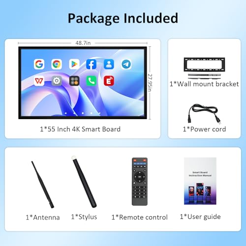 55" Smart Board, 4K UHD Electronic Interactive Board for Classroom