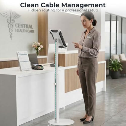 Anti-Theft iPad Kiosk Stand, Adjustable Tablet Floor Stand for POS Checkout - color: White