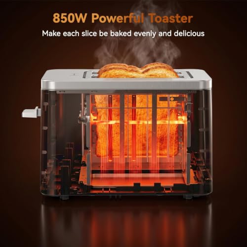 Mecity 2 Slice Toaster Smart Touchscreen, Stainless Steel Wide Slot Toasters Defrost, Reheat, Memory Function, Auto Shutoff, Digital Electric Bread Toaster for Bagel Muffin Waffle, 120V - color: 2 Slot-Brushed stainless steel