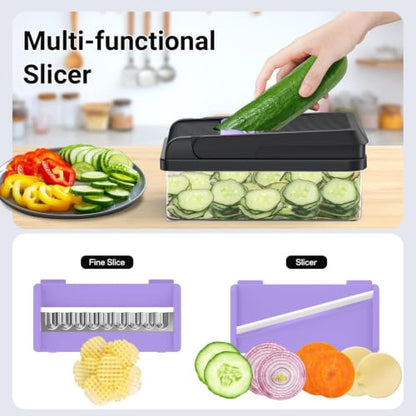 12-in-1 Vegetable Chopper with 7 Blades, Food Veggie Cutter, Purple - color: Purple, size: 7 Blades