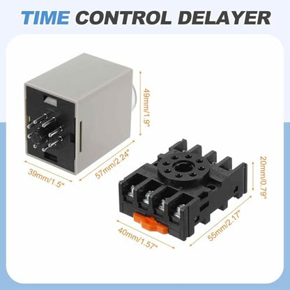 MECCANIXITY AC220V Timer Relay, Time Relay Timing Delay on Time 8 Pin 1M-30M Knob Control with Socket, AH3-3