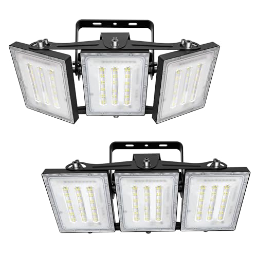 2 Pack LED Flood Lights Outdoor, STASUN 150W 15000lm 6000K Daylight White IP66 Waterproof, Commercial Parking Lot Lights, 3 Heads for Yard Street Stadium Outdoor Area Floodlight Bright Security Lights - color: 2 Pack, size: 150 Watt