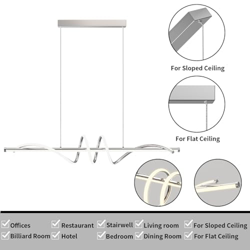 Modern Pendant Light Kitchen Island 39in Dimmable Hanging Lamp 3000k-6000K Adjustable Warm/Nautral/White with Remote Control, Kitchen Island Lighting Chrome Silver - color: A-Silver, size: 39inch