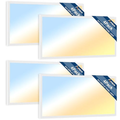Amico 4Pack 2x4 LED Flat Panel Light with 3CCT Selectable, 50W, UL/FCC