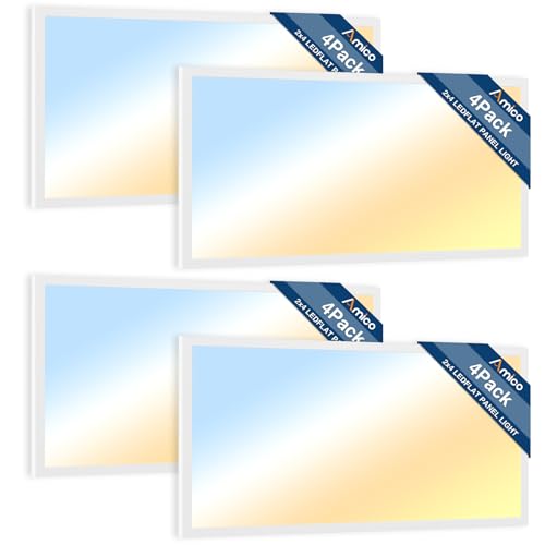 Amico 4Pack 2x4 LED Flat Panel Light with 3CCT Selectable, 50W, UL/FCC