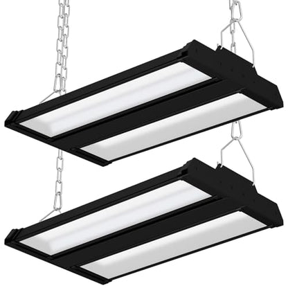 Allsmartlife LED Linear High Bay Shop Light 2-Pack, 150W 20250LM 0-10V Dimmable 5000K Daylight, Adjustable Tilt Hanging Black High Bay LED Shop Lighting Fixtures for Garage Warehouse Workshop ETL