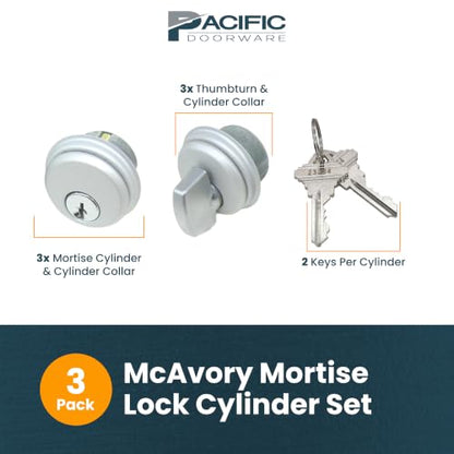 Mixed Cylinder Locks - Aluminum Silver Thumbturn, 3 Pack - color: Aluminum Silver, size: 3 Pack, style: Keyed & Thumbturn