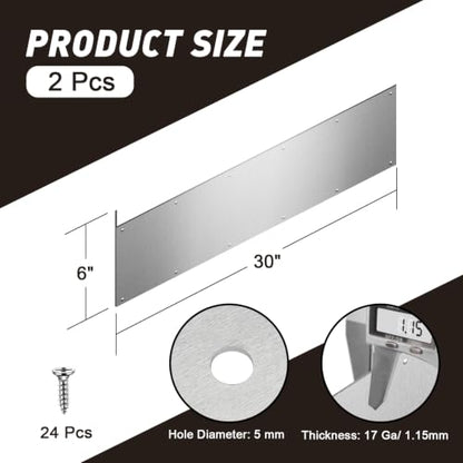 Docik Door Kick Plate, 6 x 30 Inches, 5052 Aluminum, Silver, 2 Pack - color: Silver, size: 6 x 30 Inch