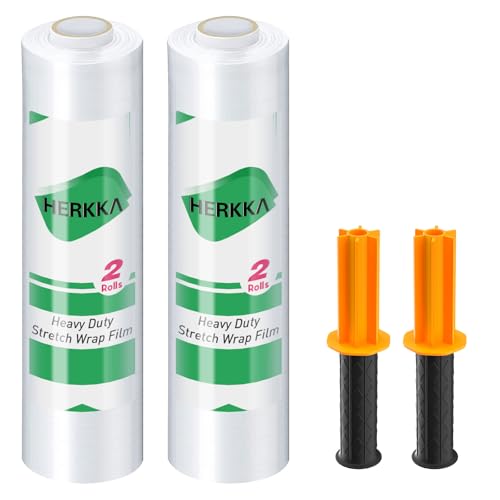 Stretch Film, HERKKA Stretch Wrap with Handles Industrial Strength, Moving Wrapping Plastic Roll, Shrink Wrap for Pallet Wrap, 15" x 1000 Feet, 2 Pack, 60 Gauge - size: 2 Pack, style: 60 Gauge
