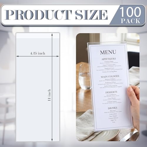 100 Pcs Restaurant Menu Covers Bulk, 4.25" x 11", Clear