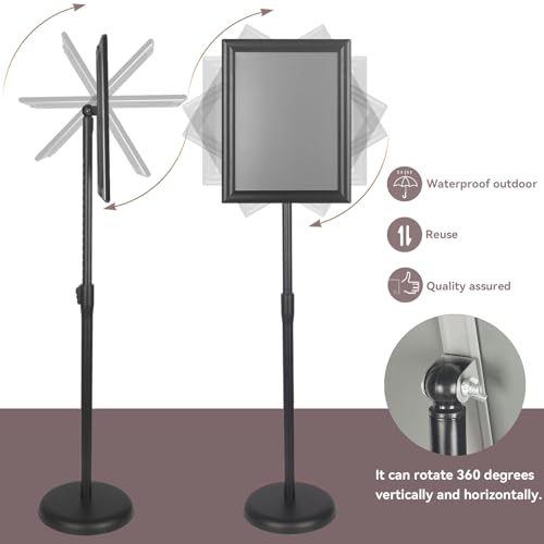 YDisplay Adjustable Sign Holder Stand with Base 11x17inches Aluminum Snap Open Frame Pedestal Sign Stand,Vertical and Horizontal View Sign Displayed, Round Base for Church Shool Office,Black - size: 11×17inches,1pack