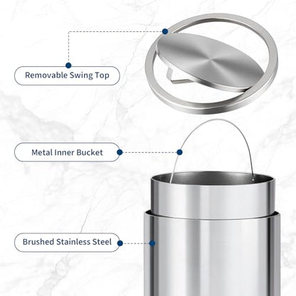 18.5 Gallon/70L Stainless Steel Trash Can with Swing Top Lid, Silver Bathroom Garbage Can with Heavy Duty Removable Inner Bucket, Round Indoor Recycle Waste Bin for Kitchen, Office, Living Room, Hotel