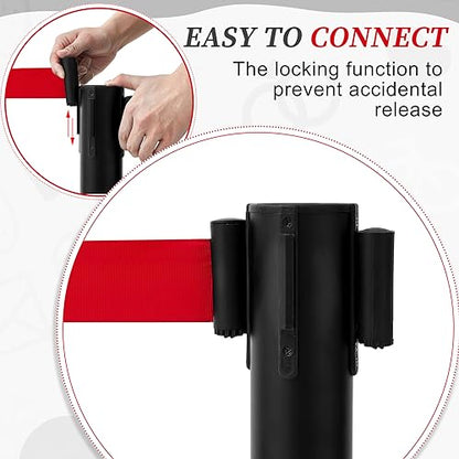 6 Pack Crowd Control Stanchions 9.8 ft Belt Sign Holder, Red Belt, Black - color: Black, size: Red Belt
