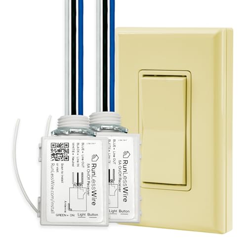 RunLessWire 2 Fixture Battery-Free Wireless Light Switch Kit - Ivory - color: Ivory, size: 2 Fixture Kit: 1 Switch Controls 2 Receivers