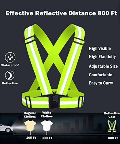 Reflective Strap Safety Vest Gear - 2-10 Pack Adjustable High Visible Reflective Running Gear for Women Men Night - color: Greenx5+orangex5