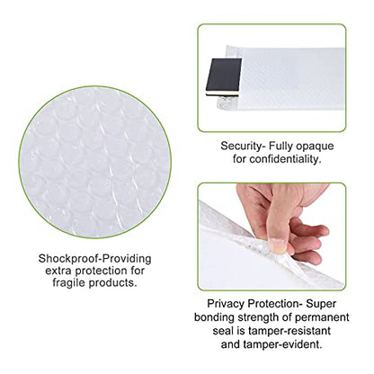#0 7x9 Inch Poly Bubble Mailers, Padded Envelopes Bags with Peel and Seal for CD, Gift, Packing and Shipping, Keep Safe and Protected, Black (Usable Size: 6x9 Inch) (25, White) - color: White
