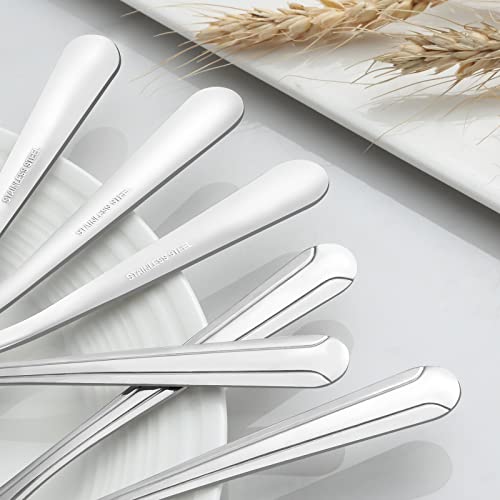 BEWOS 24 Pieces Spoons Set - 7.5 Inchs Spoons Silverware, Stainless Steel Spoon, Dinner Spoon, Dishwasher Safe, Mirror Polished Tablespoons for Home, Restaurant - color: Light Silver