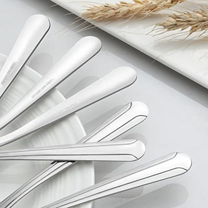 BEWOS 24 Pieces Spoons Set - 7.5 Inchs Spoons Silverware, Stainless Steel Spoon, Dinner Spoon, Dishwasher Safe, Mirror Polished Tablespoons for Home, Restaurant - color: Light Silver